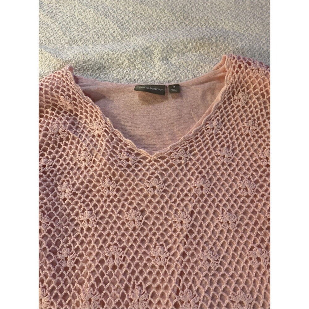 Vintage Aesthetic Pink Crochet Lace Long Sleeve Top Medium Romantic Shabby Chic - Picture 2 of 9